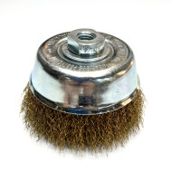 Corrugated cup brush, D125 mm, M14 fit, brass corrugated wire MES 0.30 mm