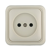 Socket of an open installation without grounding contacts with protective shutters (beige), Standard