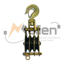 Mounting block (outlet) with hook MB 50-3K (5 tons, 3 pulleys, galvanized housing) MALIEN