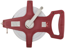 Measuring tape, red open case, fiberglass tape 50 m