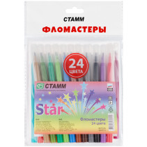 Фломастеры СТАММ "Star", 24цв., смываемые, пакет, европодвес