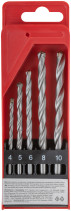 Набор сверл победитовых ударных, цилиндрический хвостовик, 5 шт. (4-5-6-8-10 мм)