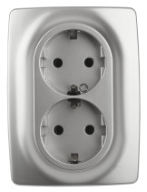 Розетка ЭРА Серия 12 12-2106-03 двойная с заземлением 2X2P+E Schuko 16A-250В IP20 алюминий