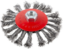 Корщетка-колесо с наклоном, гайка М14, стальная витая проволока 115 мм, блистер