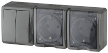 Block Two sockets + Switch ERA Expert 11-7404-03 Dual IP54 16A-10AX-250V OP AMP Grey