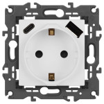 Розетка ЭРА Elegance 14-4108-01М 2P+E 16A-250В со шторками с USB type-A+C 5В-3А белый матовый