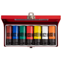 1/2" Deep Impact Socket Set, Hexagon, 15-22mm, 7 Pieces KING TONY 44907MP