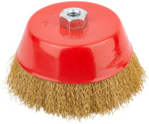 Корщетка чашечная, гайка М14, стальная латунированная волнистая проволока 150 мм