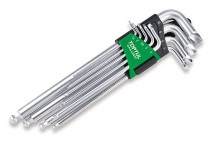 Набор шестигранников Г-образных 1,5-10 мм, с экстрактором и шаром, экстрадлинные, 9 пр. TOPTUL
