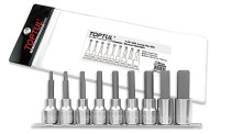 Набор торцевых головок 1/2" с шестигранными вставками 4-17 мм L=80 мм на планке 9 предметов TOPTUL