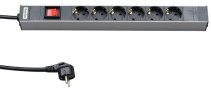 SHT19-6SH-S-2.5EU Блок розеток для 19" шкафов, горизонтальный, 6 розеток Schuko, выключатель с подсветкой, кабель питания 2.5м (3х1.5мм2) с вилкой Schuko 16A, 250В, 482.6x44.4x44.4мм (ДхШхВ), корпус алюминий