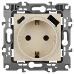 Розетка ЭРА Серия 12 12-4108-02 2P+E 16A-250В со шторками с USB type-A+C 5В-3А слоновая кость