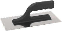 Toothed trowel 4 x 4, stainless steel, 270 x 130 mm, plastic handle