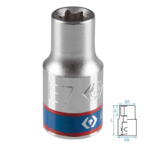 Головка торцевая TORX Е-стандарт 1/4", E7, L = 24 мм KING TONY 237507M