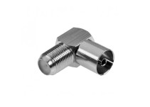 Переходник гнездо F - гнездо TV F(f)-TV(m) угловой Ripo с никелевым напылением, в упк 1шт.