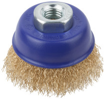 Щетка для УШМ, М14, тип "Чашка", латун. витая проволока 0,3 мм, 65 мм, блистер, CUTOP Profi