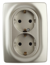 Розетка ЭРА Серия 12 12-2106-04 двойная с заземлением 2X2P+E Schuko 16A-250В IP20 шампань