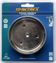 Коронка алмазная ПРАКТИКА "Мастер" по стеклу и керамике 82 мм (1шт) блистер (777-390)