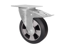 Колесная опора д.160 мм промышленная поворотная с тормозом с панелью крепления черная резина