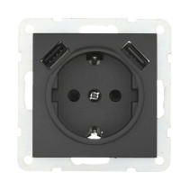 Socket with z/k + 2xUSB connector, 2A (black velvet) LK60