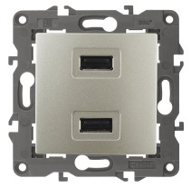 14-4110-04 ЭРА Устройство зарядное USB, 230В/5В-2100мА, IP20, Эра Elegance, шампань