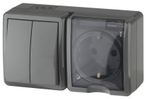 Socket Block with Switch ERA Expert 11-7402-03 Dual IP54 16A-10AX-250V AC Grey