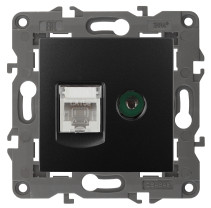 Розетка ЭРА Elegance 14-3110-05 RJ45+TV IP20 антрацит