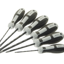 Набор отверток ER-M08-6 SL3.5x75 Ø3, SL5.5x100 Ø5, SL6.5x125 Ø6; PH0x75 Ø3, PH1x100 Ø5, PH2x125 Ø6, стержень S2, 6 предметов HRC≥59 ЭВРИКА /1/12 NEW