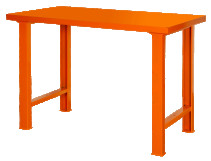 Heavy duty workbench, metal table top with 4 legs orange 1800 x 750 x 1030 mm