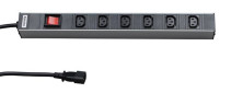 SHT19-6IEC-S-2.5IEC Блок розеток для 19" шкафов, горизонтальный, 6 розеток IEC320 C13, выключатель с подсветкой, кабель питания 2.5м (3х1.0мм2) с вилкой IEC320 C14 10A, 250В, 482.6x44.4x44.4мм (ДхШхВ), корпус алюминий