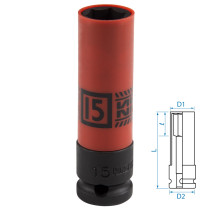 Deep impact socket 1/2", 15 mm, thin-walled, plastic protection KING TONY 494515M