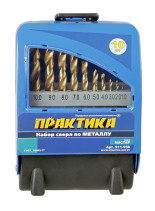 Metal drill set PRAKTIKA "Master", 10 pieces, 1 - 10 mm in a metal cassette (911-956)