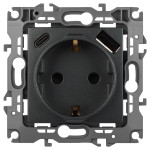 Розетка ЭРА Серия 12 12-4108-12 2P+E 16A-250В со шторками с USB type-A+C 5В-3А графит