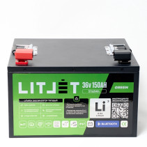 Литиевый тяговый аккумулятор ЛИТДЖЕТ серии GREEN LiFePO4 36 В 150 А·ч 5760 Вт·ч с Bluetooth и BMS 150 A, IP67, металлический корпус