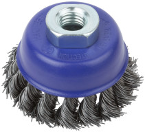 Щетка для УШМ, М14, тип "Чашка", крученая витая проволока 0,5 мм, 65 мм, блистер, CUTOP Profi