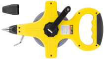 Geodetic tape measure, steel tape, yellow open plastic case, rubberized handle 50 m