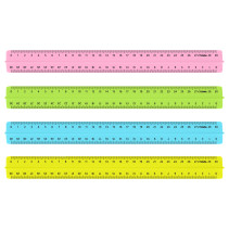 Линейка 30см СТАММ, пластиковая, с держателем, прозрачная, неоновые цвета, ассорти