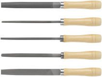 Напильники, набор 5 шт., деревянная ручка 150 мм