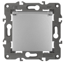 Розетка ЭРА Elegance 14-2103-03 с заземлением 2P+E Schuko со шторками с крышкой 16A-250В IP20 алюминий