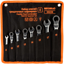 Набор комб.трещоточных шарнирных ключей (АвтоDело) 8шт.(сумка) 30228