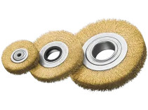 Щетка цилиндрическая гофрированная, Д150 мм, ширина 25 мм, латунная гофрированная проволока MES 0,30 мм, набор адаптеров - сет 3