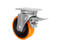 125 mm swivel wheel bearing with brake and panel heavy-duty polyurethane