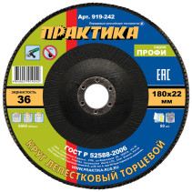 PRAKTIKA petal grinding wheel 180 x 22 mm P36 (1 pc.) Profi series (919-242)