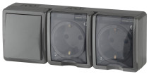 Block two sockets + Switch ERA Expert 11-7403-03 IP54 16A-10AX-250V OP AMP Grey
