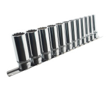 Набор головок торцевых 3/8" 12-ти гранных 8-19мм глубоких на планке JTC