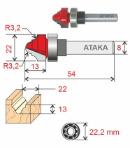 Фреза Атака пазовая фасонная D19/ф8/H14