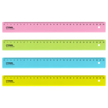 Линейка 30см СТАММ, пластиковая, прозрачная, неоновые цвета, ассорти