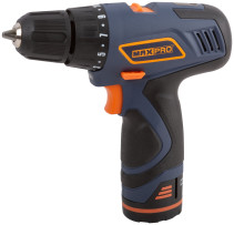 MAX-PRO Cordless Drill-Screwdriver 12V; 0-350/0-1100rpm; 10mm; 30Nm; 2 batteries (SAMSUNG Li-Ion)x1.5Ah; 17+1; 1h.; speed control; rubber