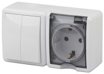 Socket Block with Switch ERA Expert 11-7402-01 Dual IP54 16A-10AX-250V AC White