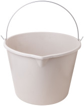 Plastic elastic construction bucket for mixing mortar with a 20 l spout